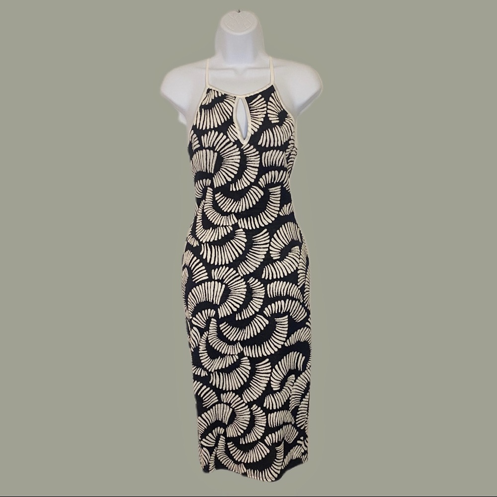Vintage dark blue dress with white embroidery